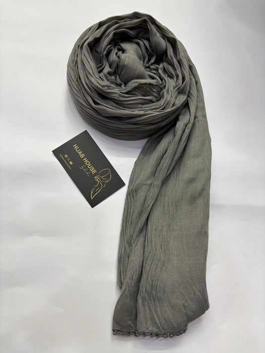 Soft Pleated Cotton Fabric Hijab Smokey Grey