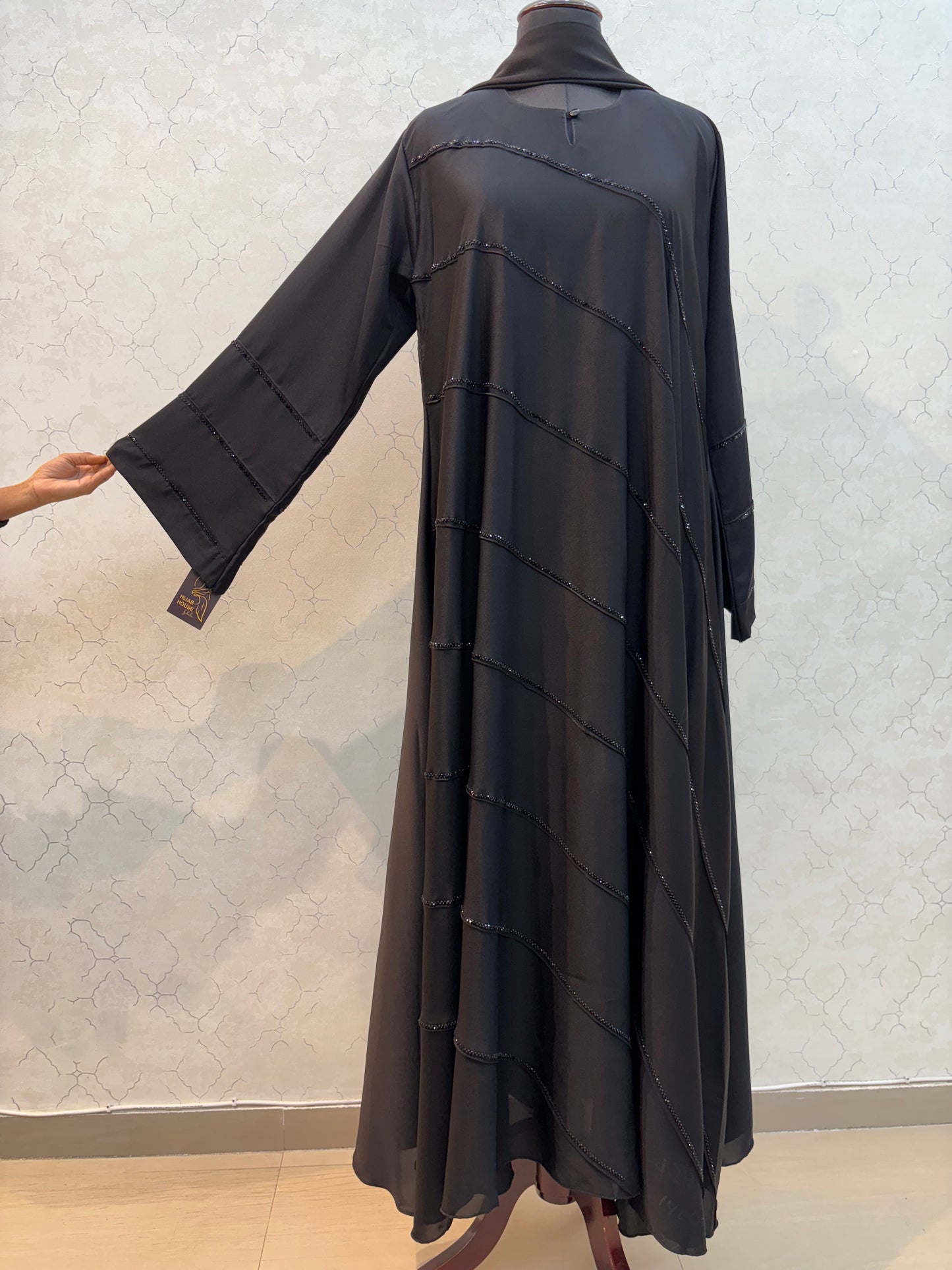 Diagonal Panels Swarovski Burkha with Imported Nida Fabric