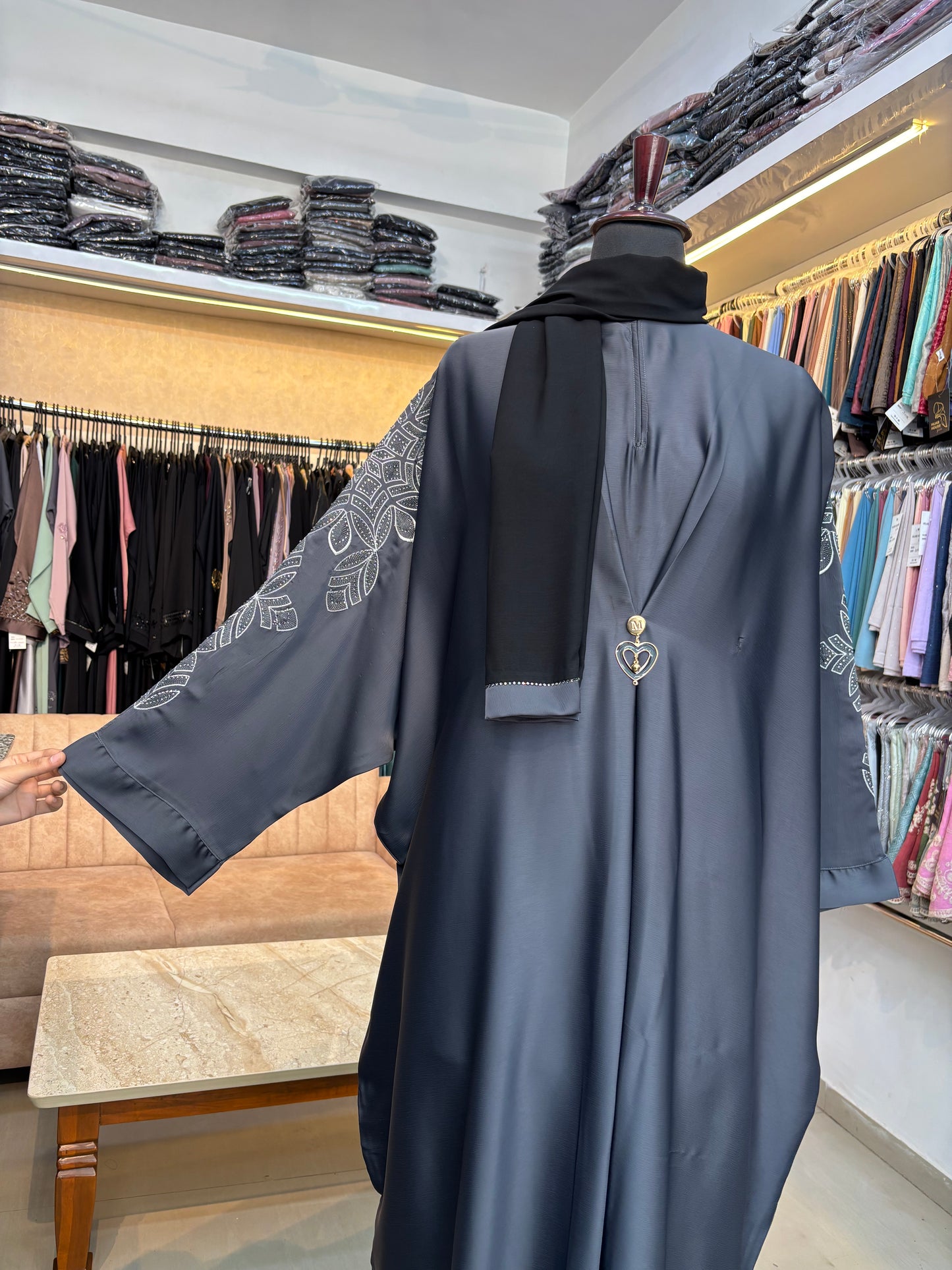 Swarovski Threadwork Abaya Imported Tick Tok Fabric ( free size )