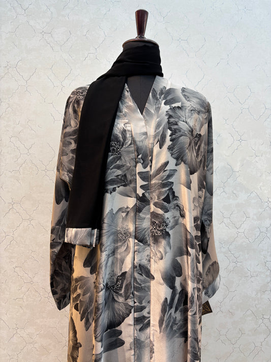 Floral Printed Burkha with Premium Silk Satin Fabric