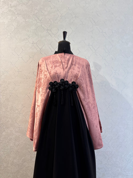 Kaftaan Abaya with Premium Nida Fabric with embossed floral jacquard cape overlay 60 Size