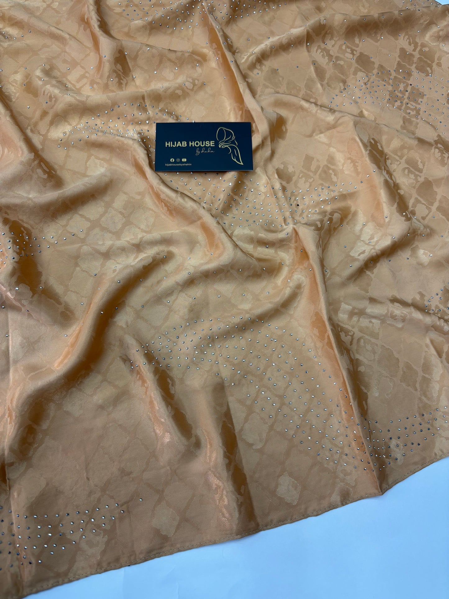 Satin Silk Fabric Hijab with Siver Crystal Work Mocha Brown