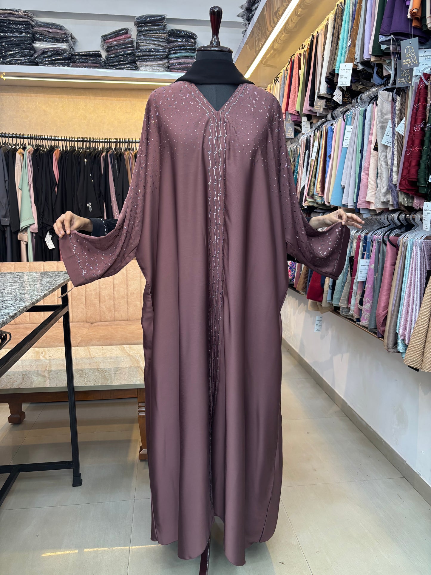 Swarovski Abaya Premium Imported Tick Tok Fabric ( free size )