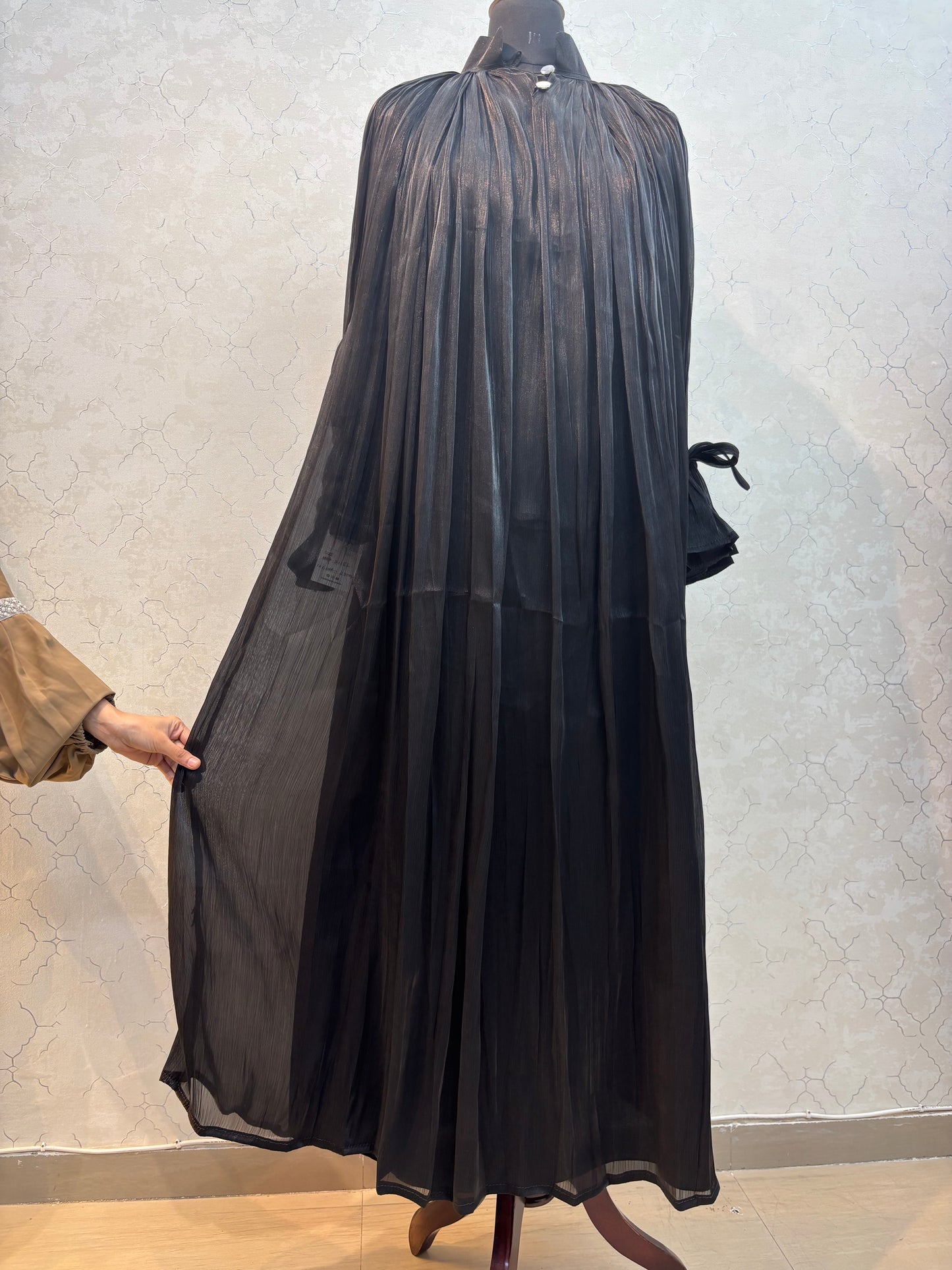 Elegant Pleated Burkha in Shiny Organza Fabric