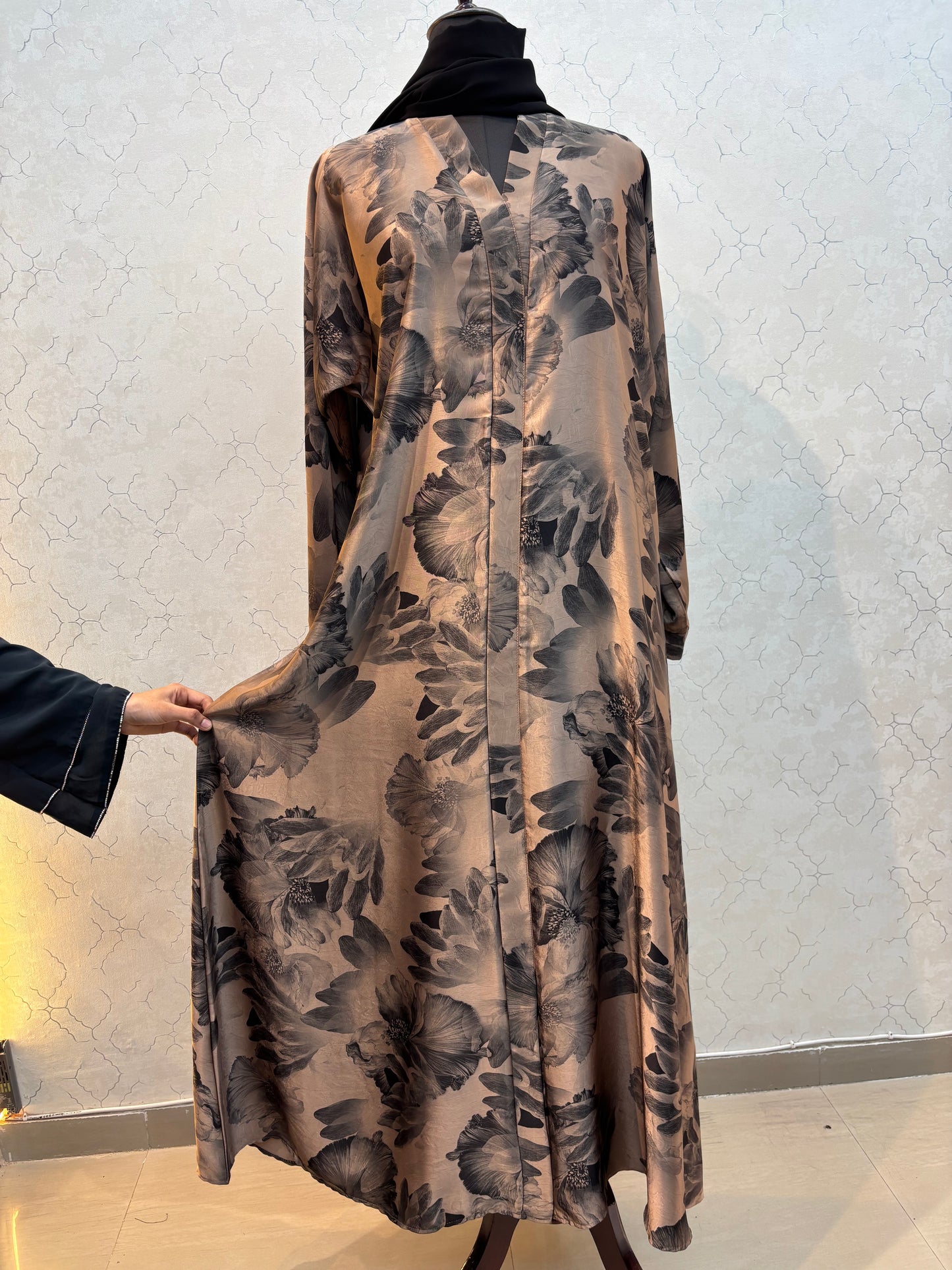 Floral Printed Burkha with Premium Silk Satin Fabric