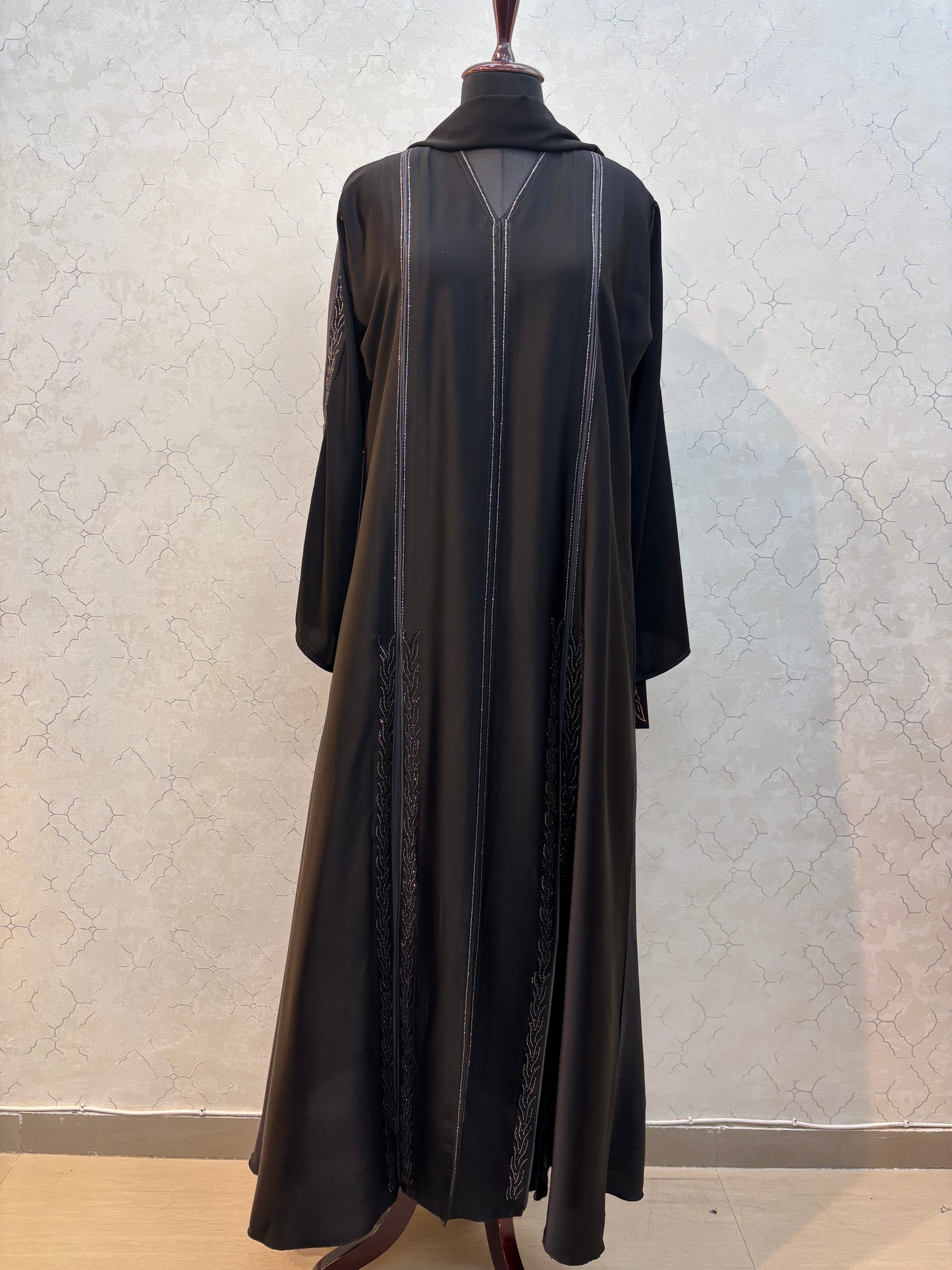 Front Panel With Swarovski Burkha Imported Tick Tok Fabric