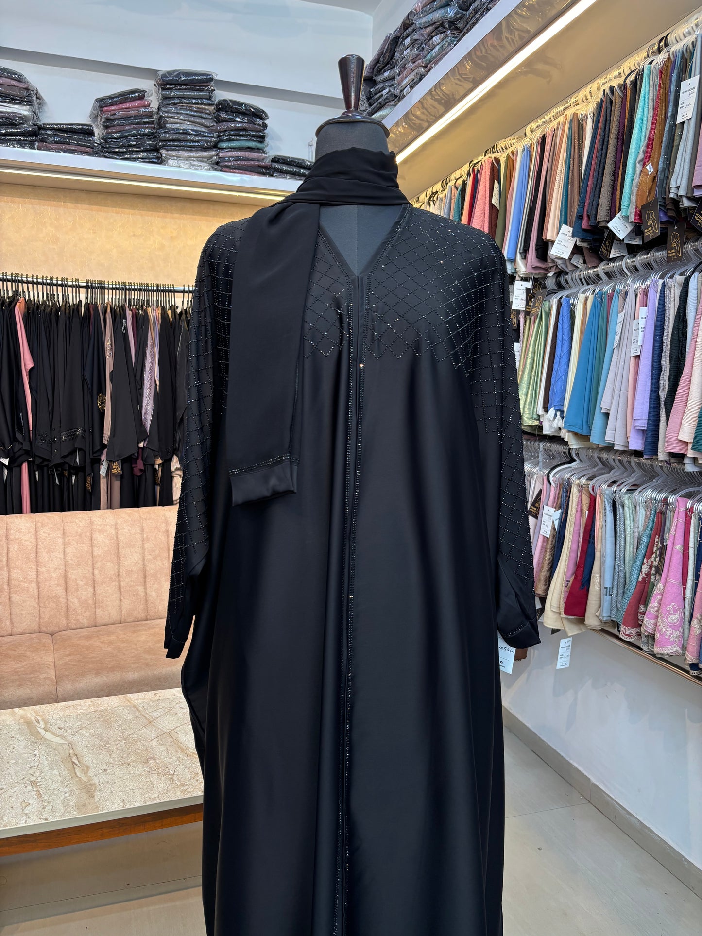 Swarovski Abaya Premium Imported Tick Tok Fabric ( free size )