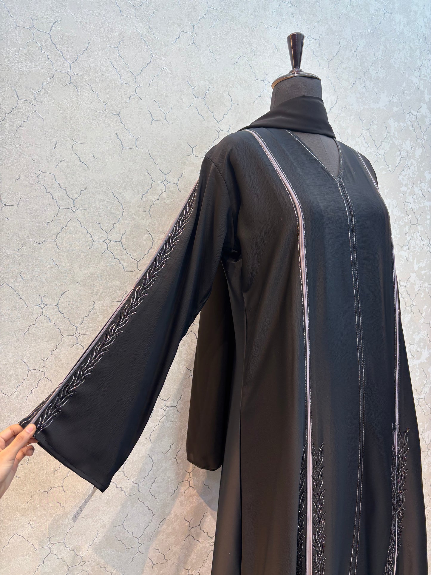 Front Panel With Swarovski Burkha Imported Tick Tok Fabric