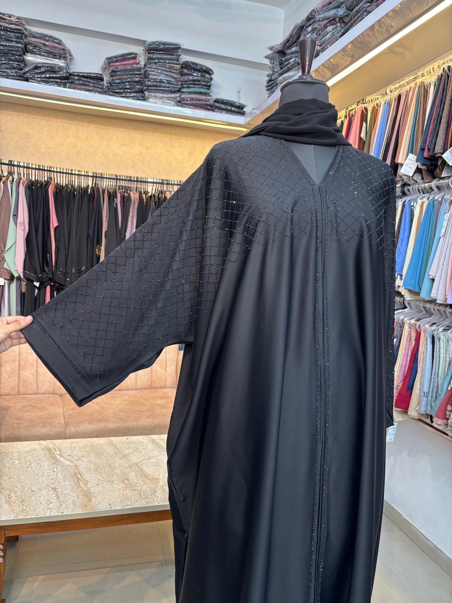 Swarovski Abaya Premium Imported Tick Tok Fabric ( free size )