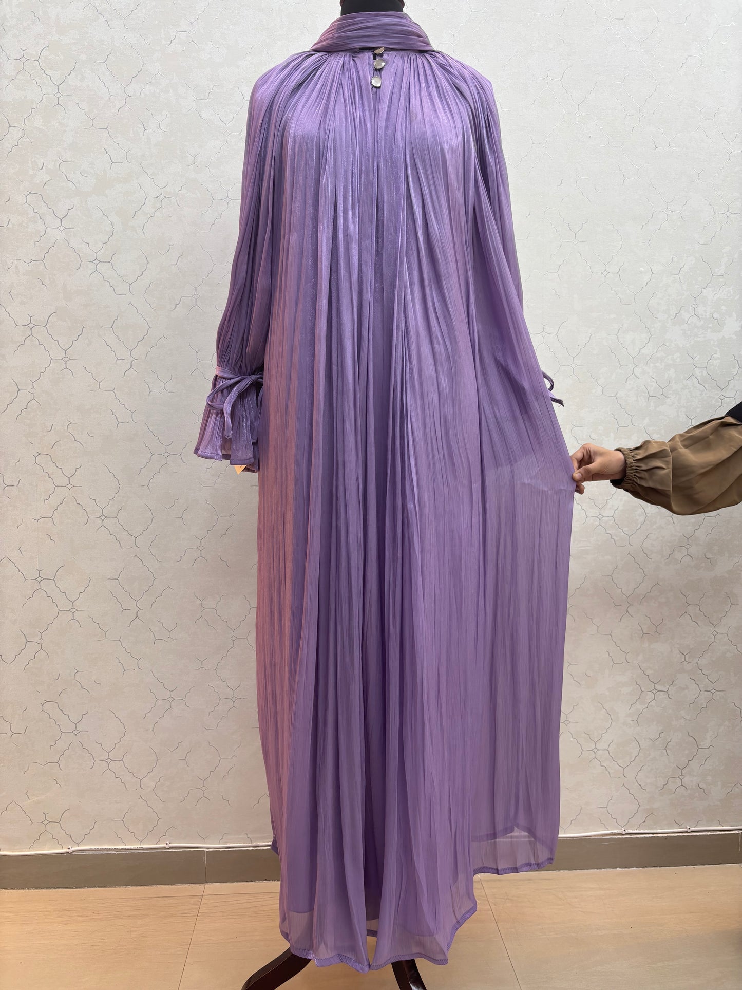 Elegant Pleated Burkha in Shiny Organza Fabric