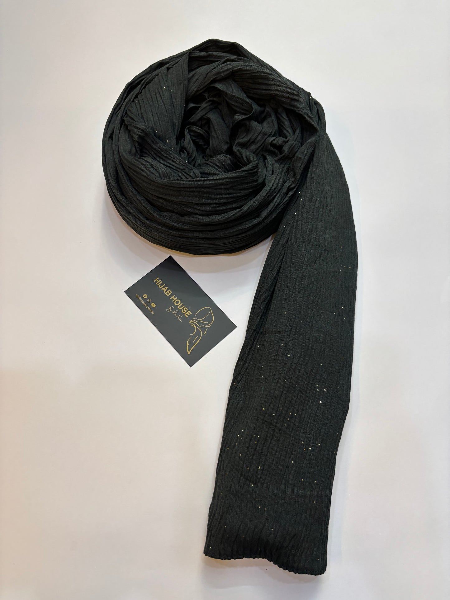 Cotton Textured Fabric with Gold Shimmer Hijab Bottle Green