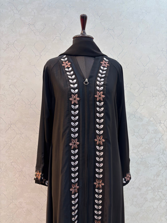Beautiful Floral Embroidery Imported Nida Fabric ( Full Chain Frontside )