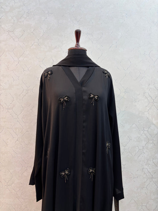 Handwork Imported Zoom Fabric Burkha With Beautiful Bow Design