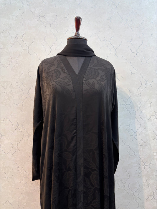 Floral Textured Korean Nida Fabric Burkha