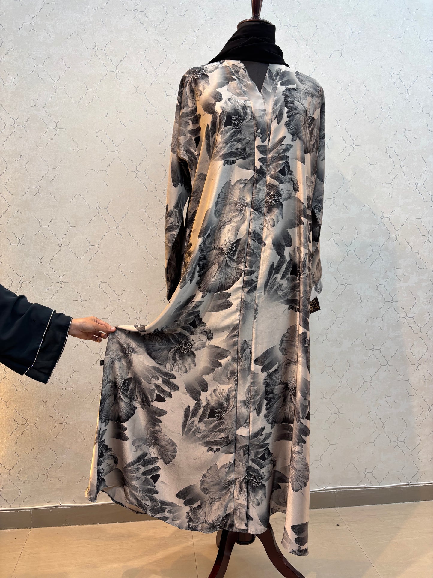 Floral Printed Burkha with Premium Silk Satin Fabric