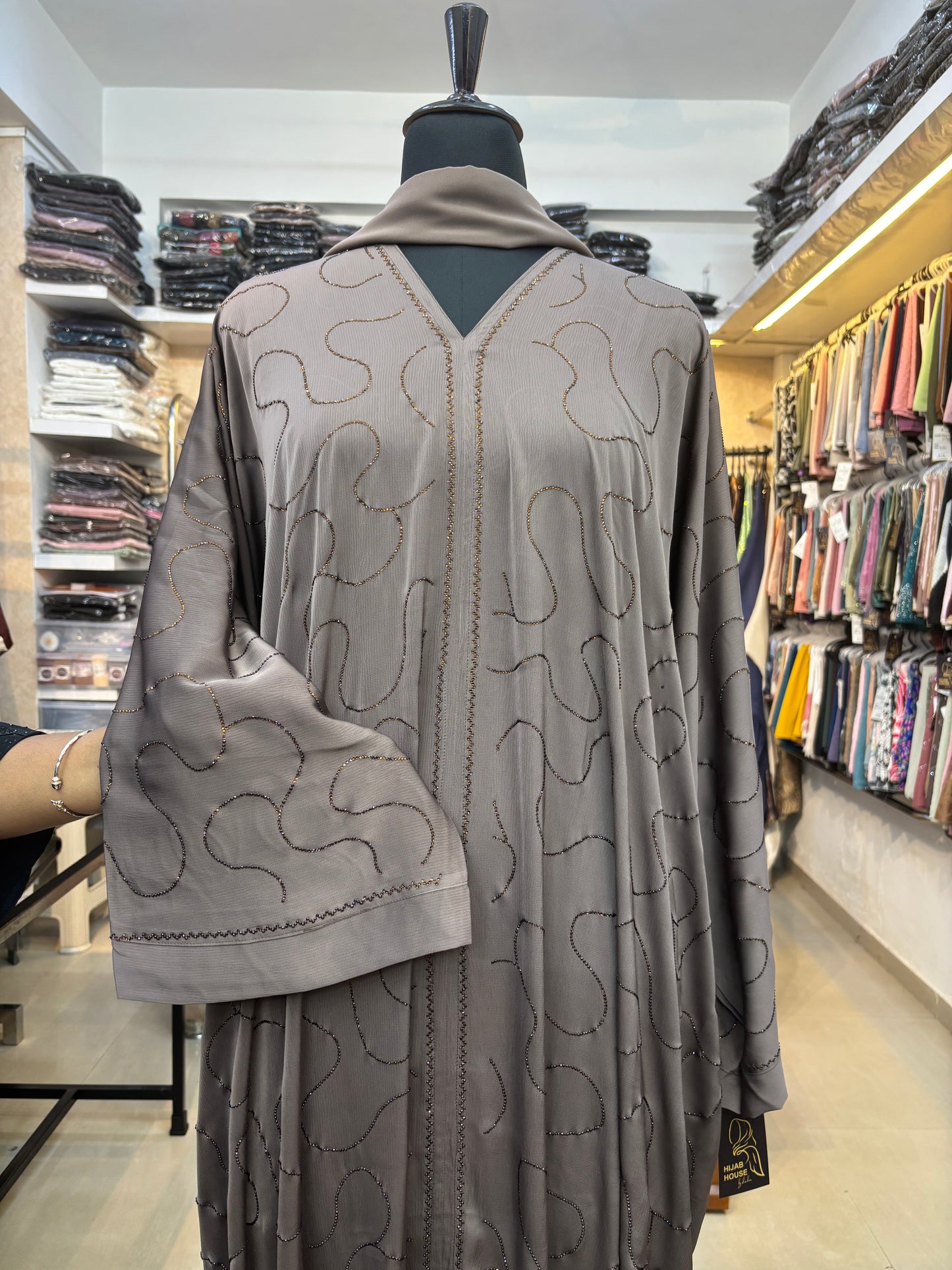 Swarovski Abaya Imported Tick Tok Fabric ( free size )