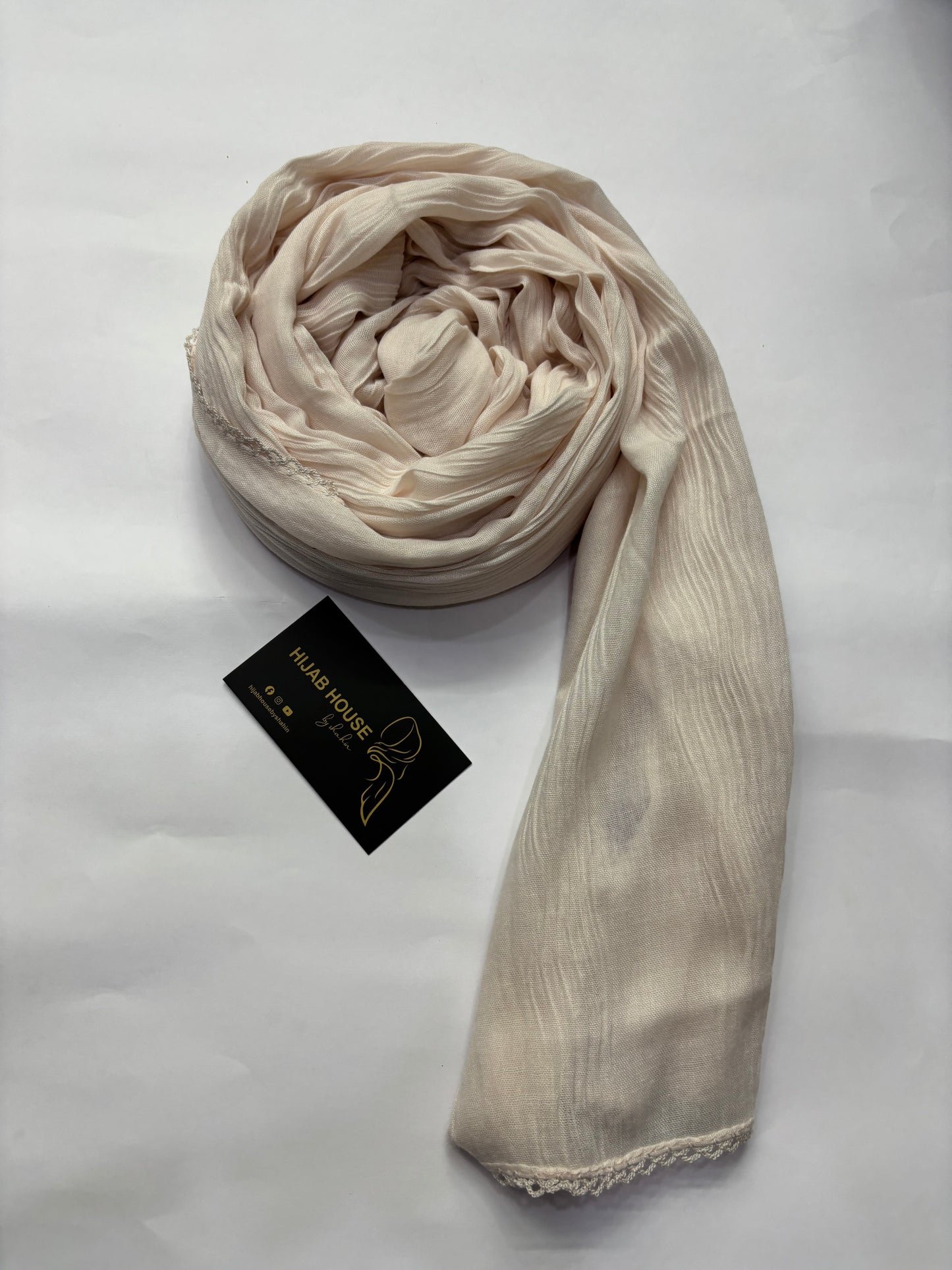 Soft Pleated Cotton Fabric Hijab Sand Beige Ivory Cream