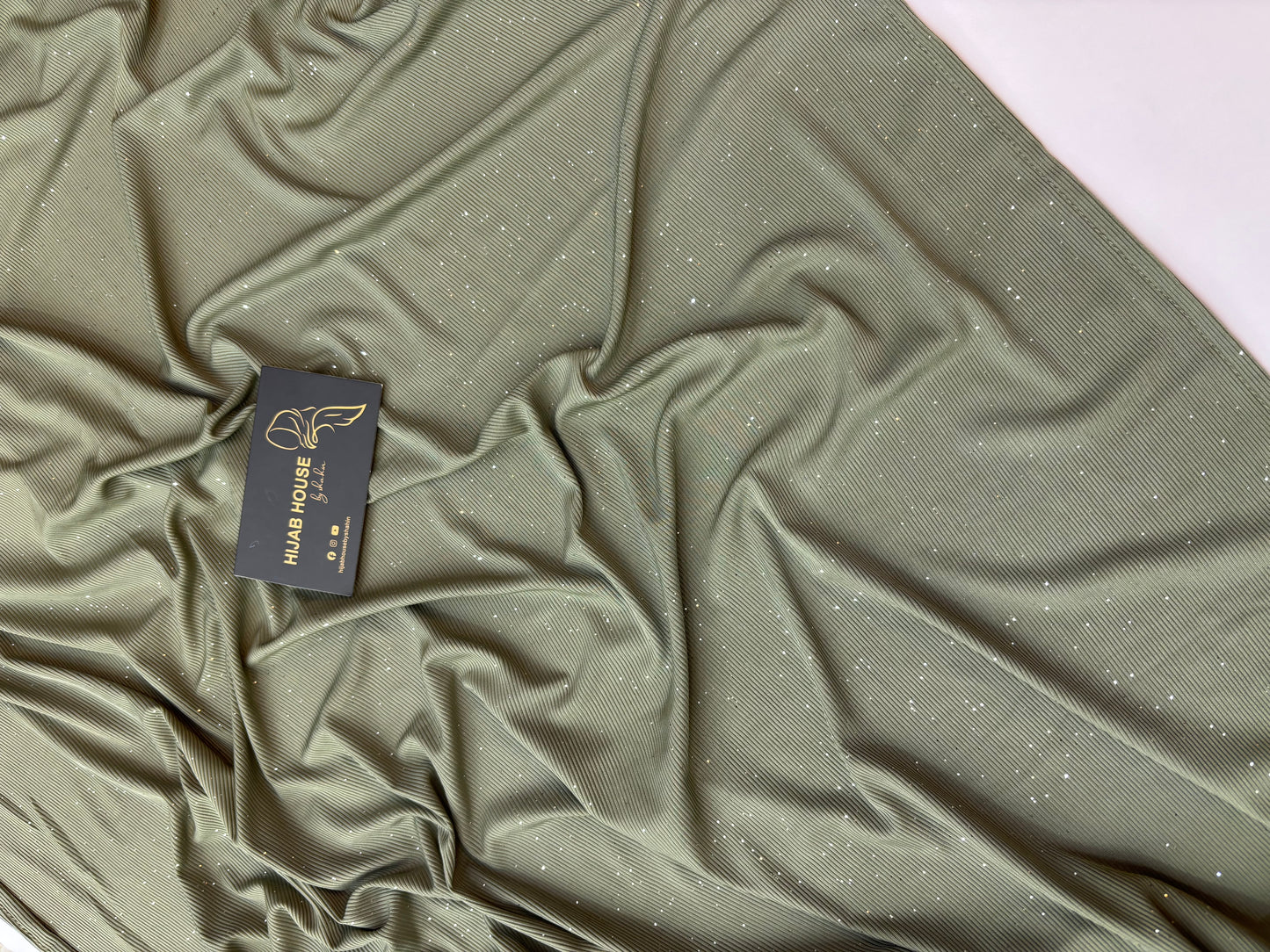 Ribbed Jersey Hijab with Shimmer Dots Olive Moss Green