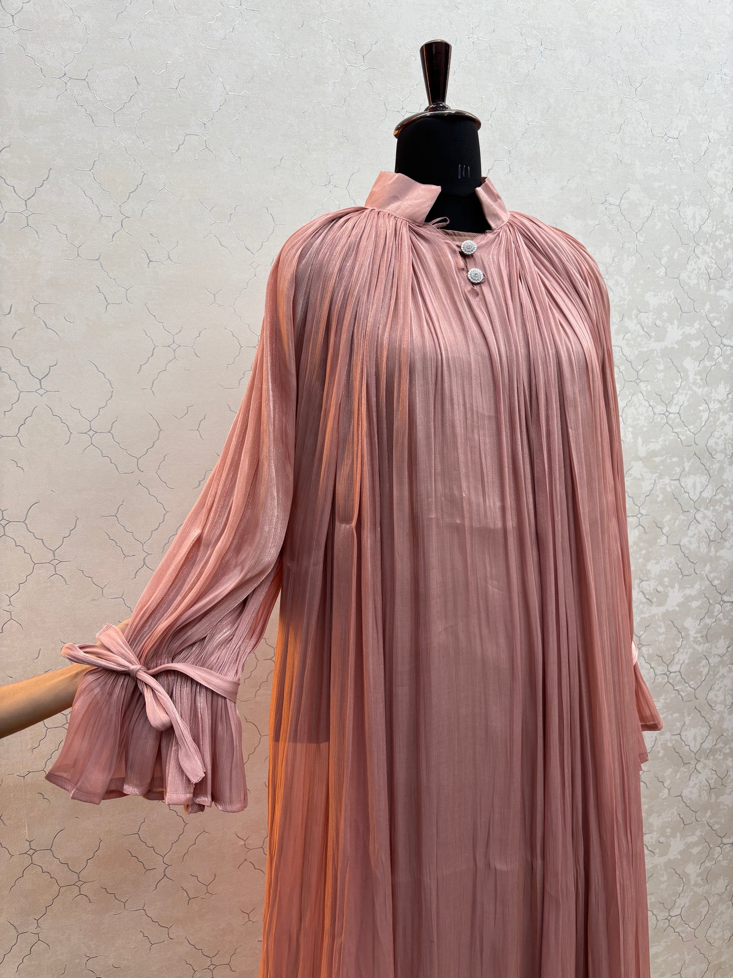Elegant Pleated Burkha in Shiny Organza Fabric