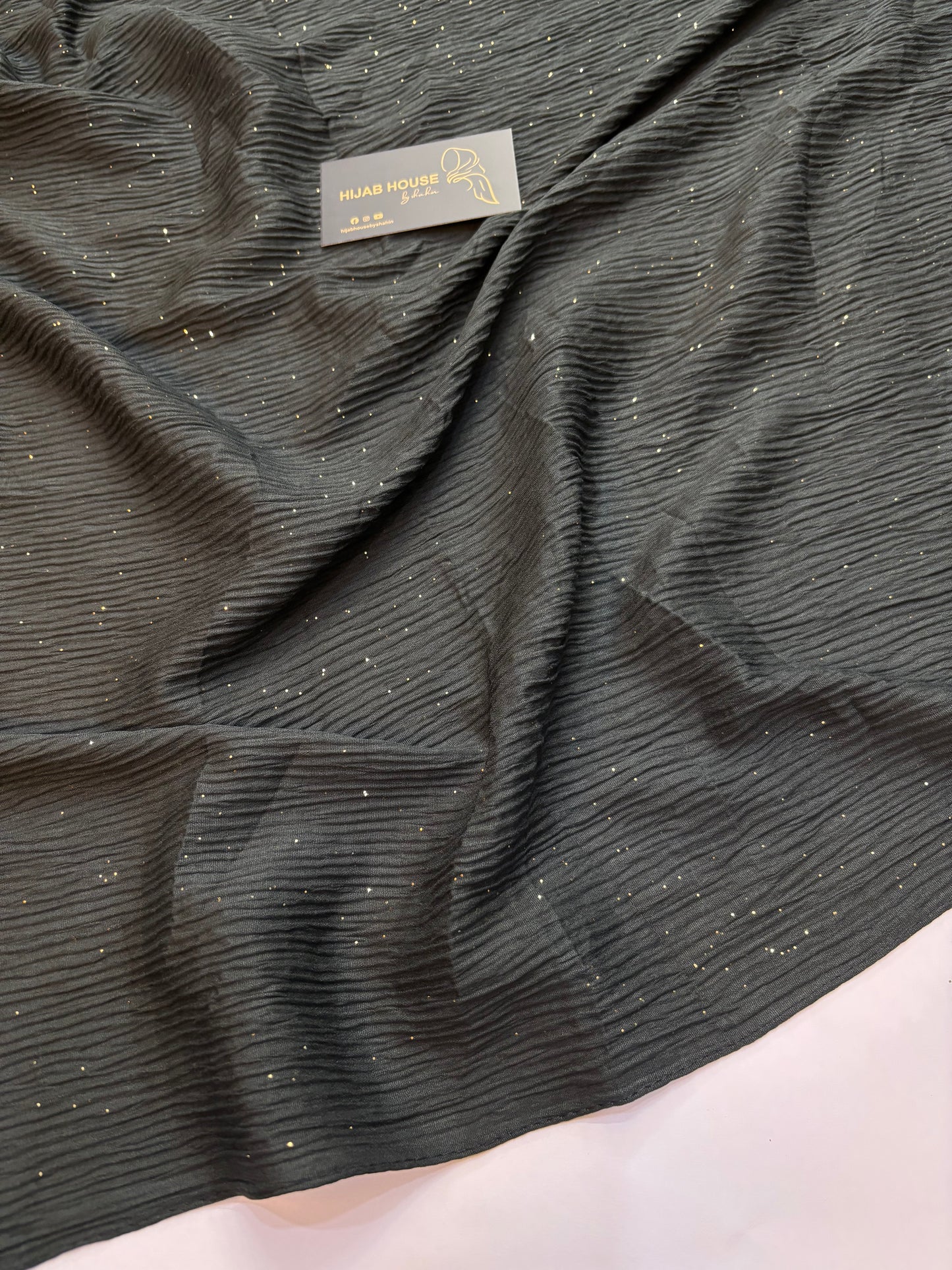 Cotton Textured Fabric with Gold Shimmer Hijab Bottle Green