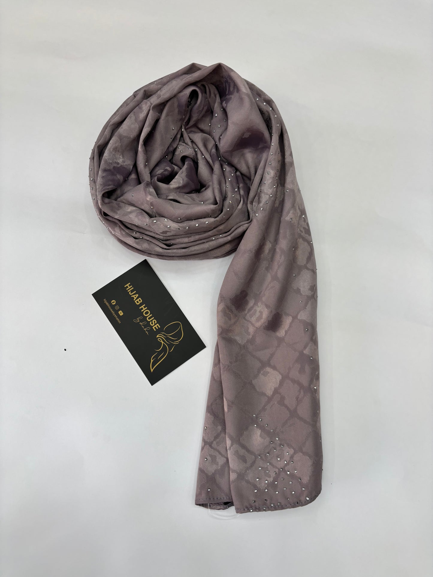 Satin Silk Fabric Hijab with Siver Crystal Work Muted Purple