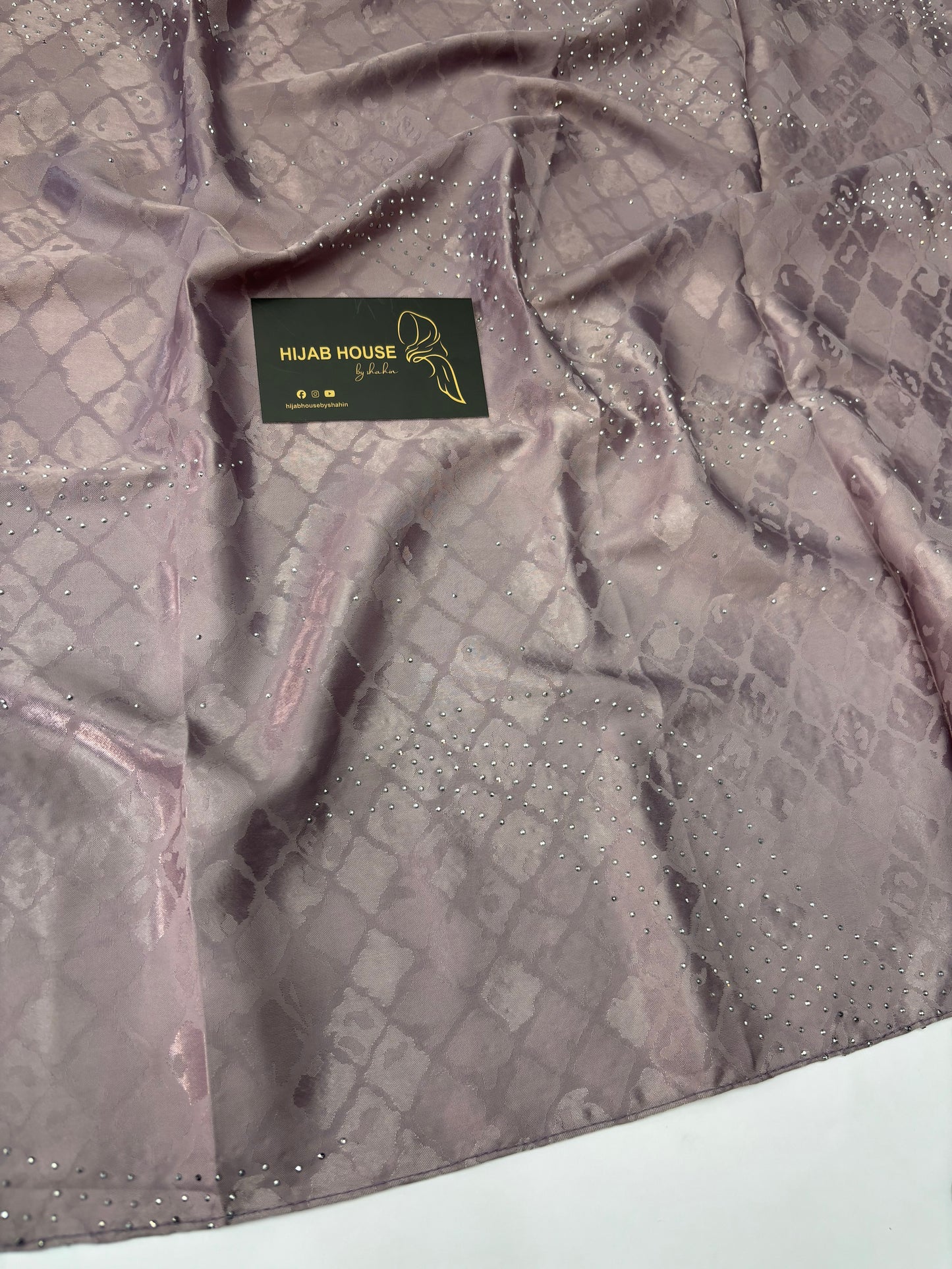 Satin Silk Fabric Hijab with Siver Crystal Work Muted Purple