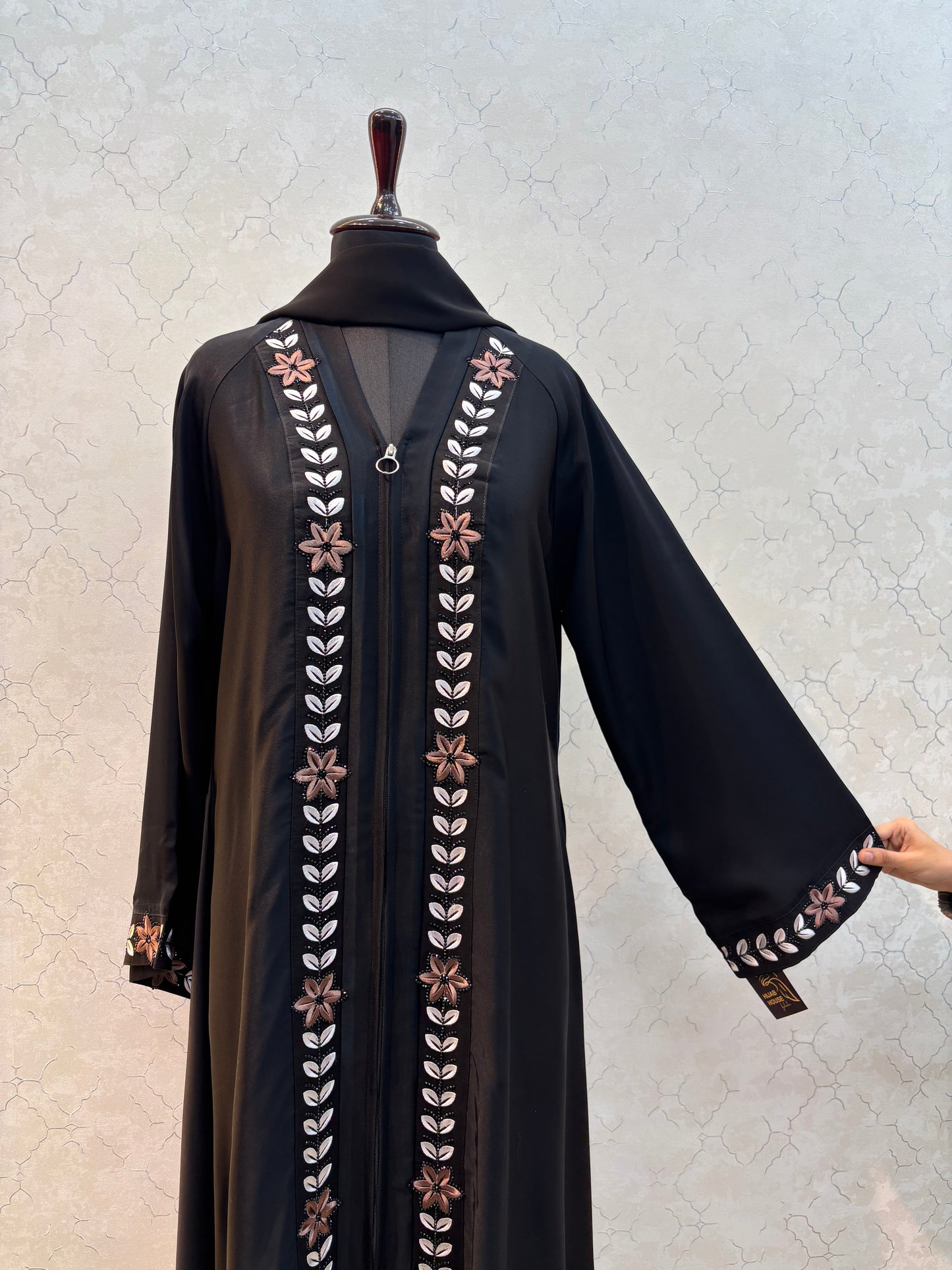 Beautiful Floral Embroidery Imported Nida Fabric ( Full Chain Frontside )