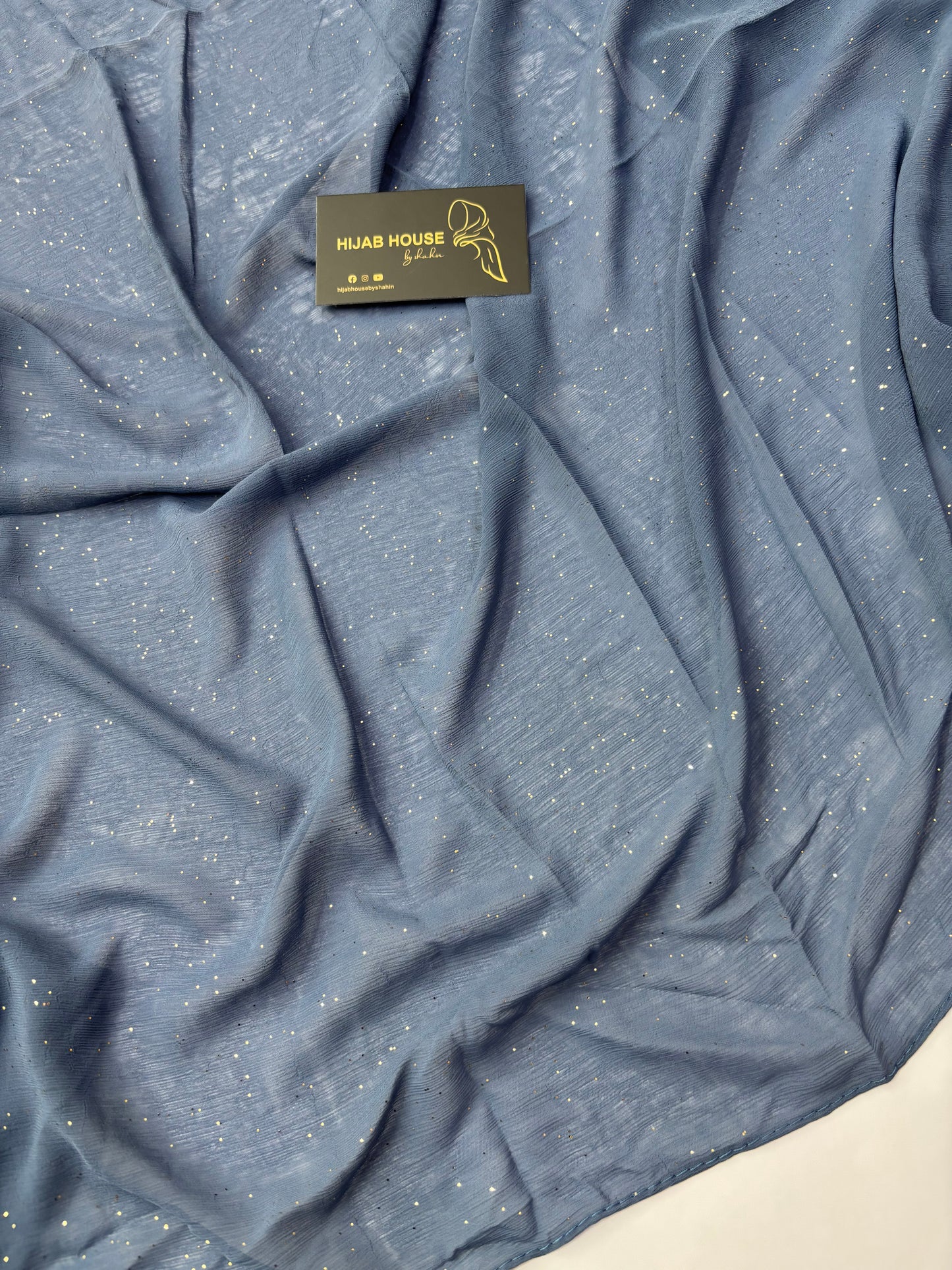 Soft Shimmer Crinkle Chiffon Fabric Hijab Steel Blue