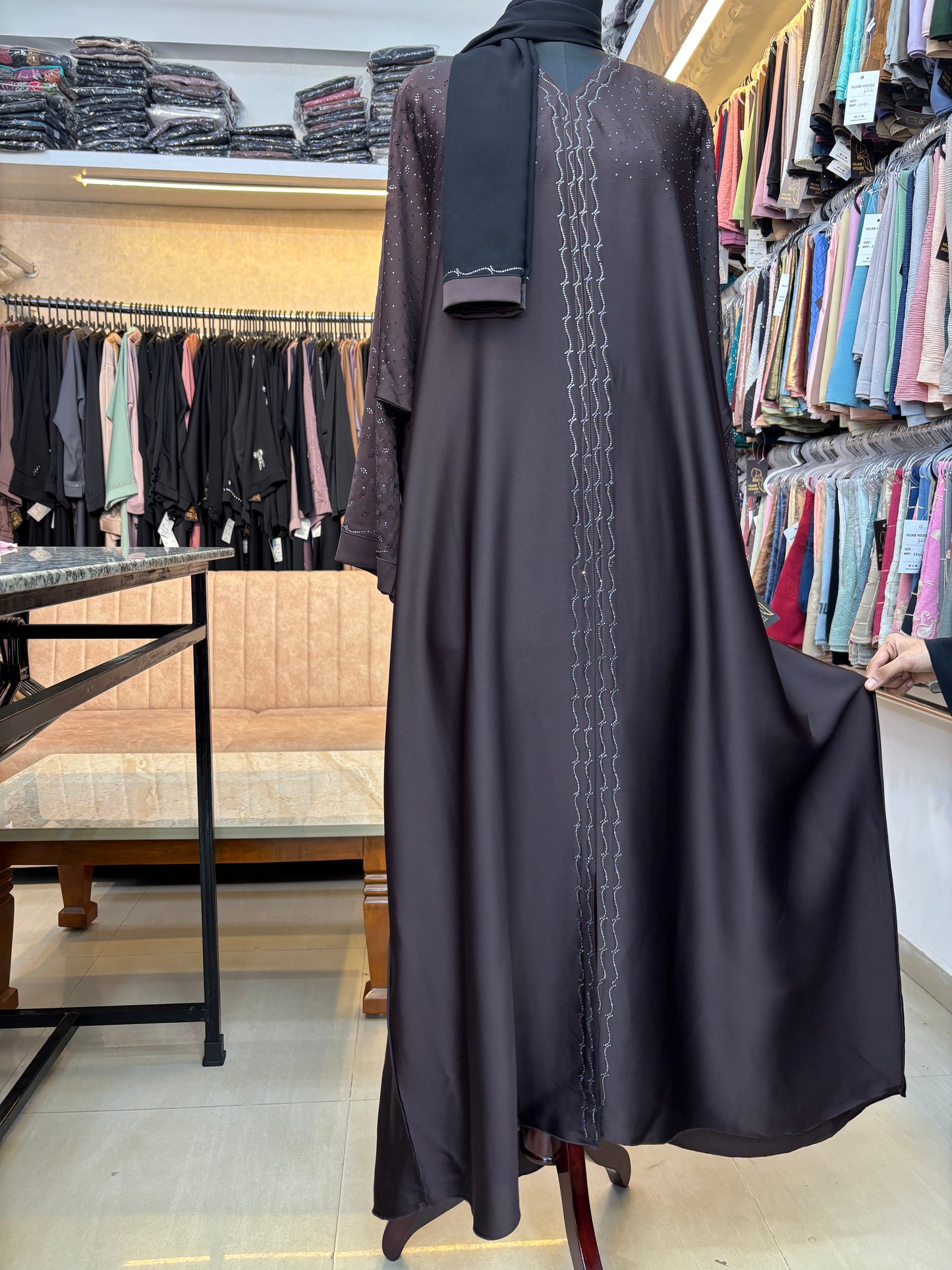 Swarovski Abaya Imported Tick Tok Fabric ( free size )