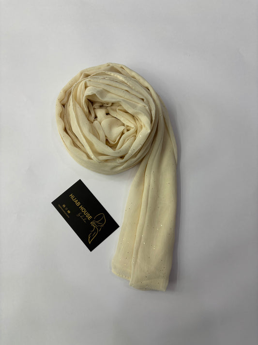 Soft Shimmer Crinkle Chiffon Fabric Hijab Vanilla Cream