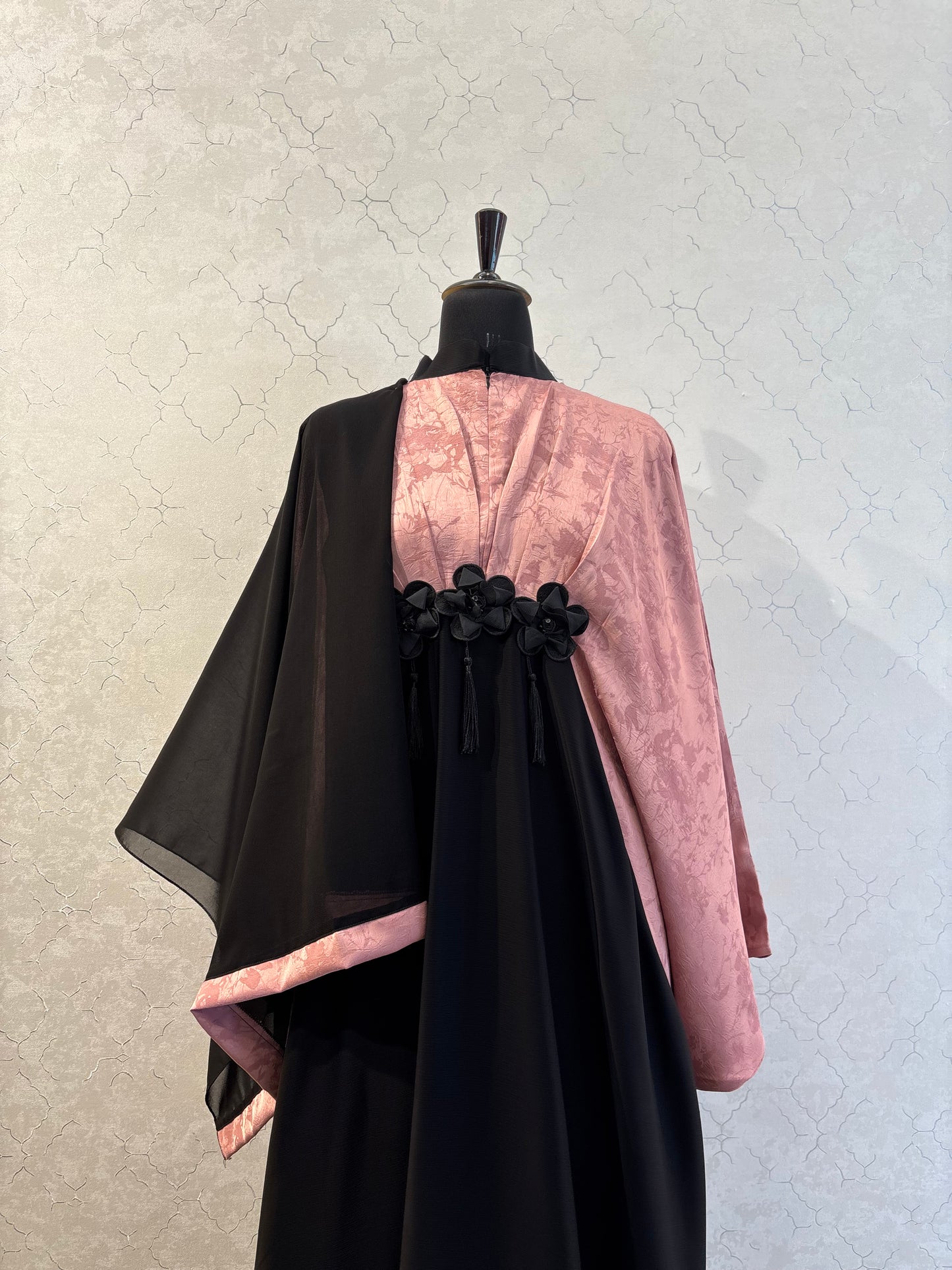 Kaftaan Abaya with Premium Nida Fabric with embossed floral jacquard cape overlay 60 Size