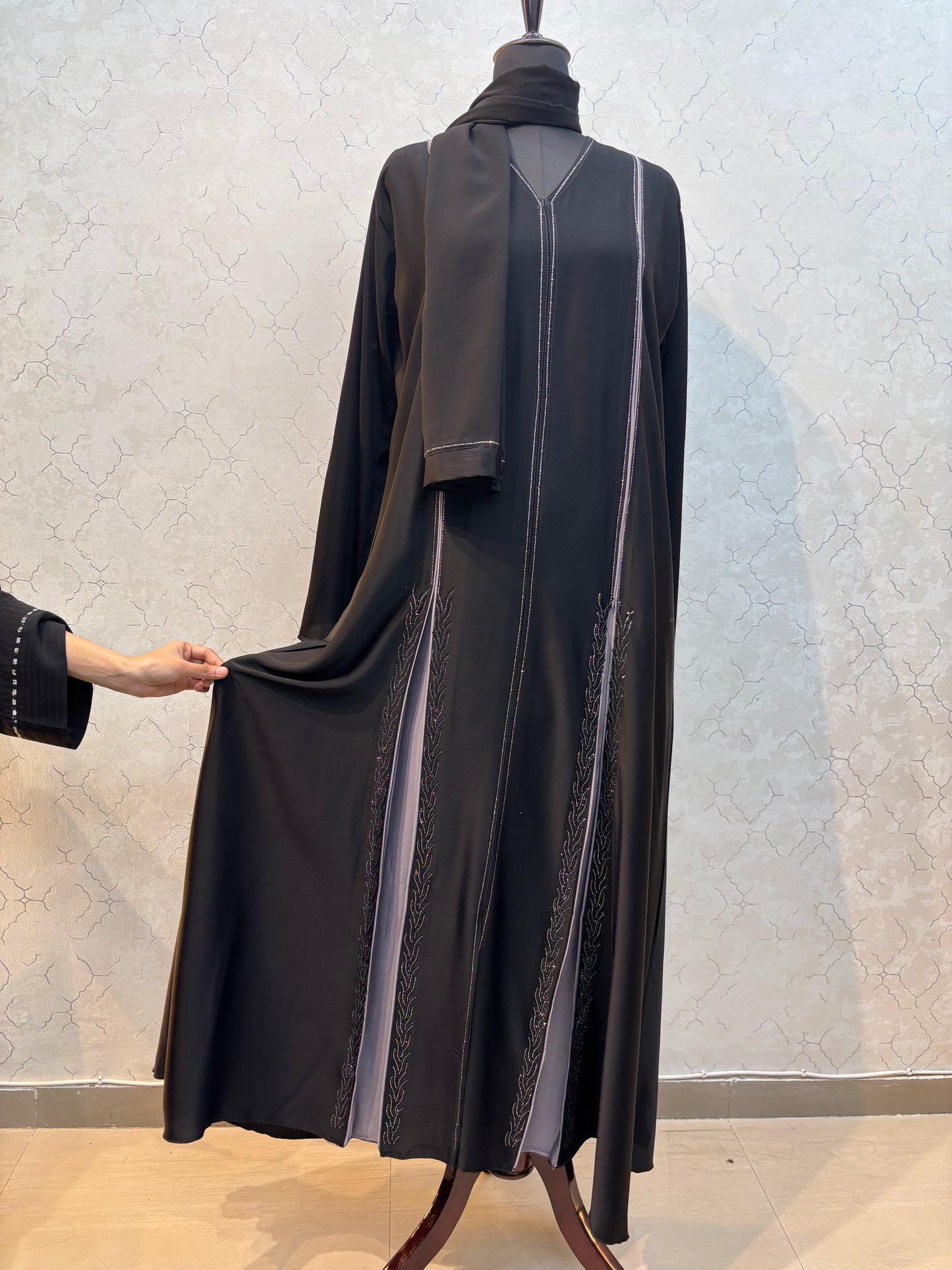 Front Panel With Swarovski Burkha Imported Tick Tok Fabric