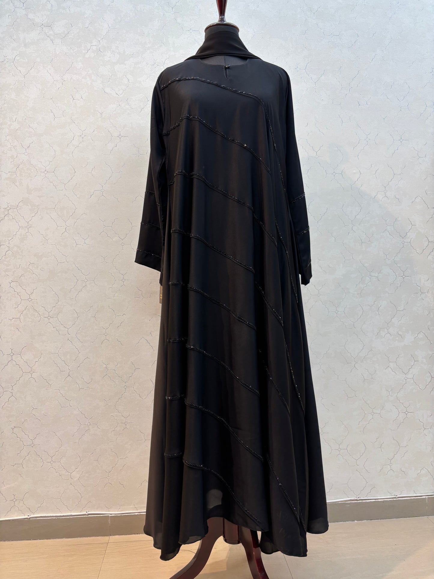 Diagonal Panels Swarovski Burkha with Imported Nida Fabric