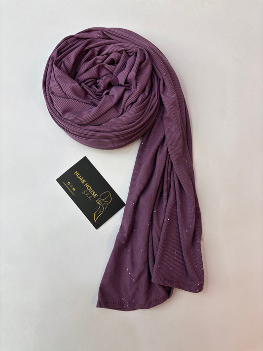 Ribbed Jersey Hijab with Shimmer Dots Plum Mauve