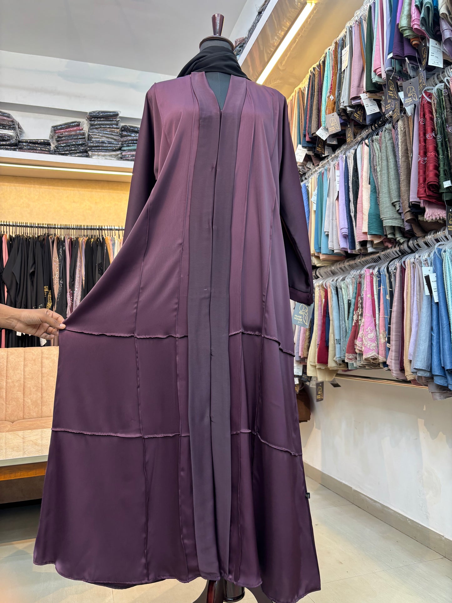 Kimono Style Box Pleated Burkha with Imported Tick Tok Fabric