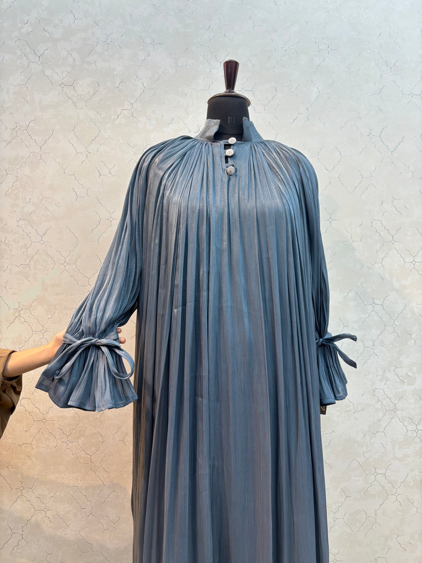 Elegant Pleated Burkha in Shiny Organza Fabric