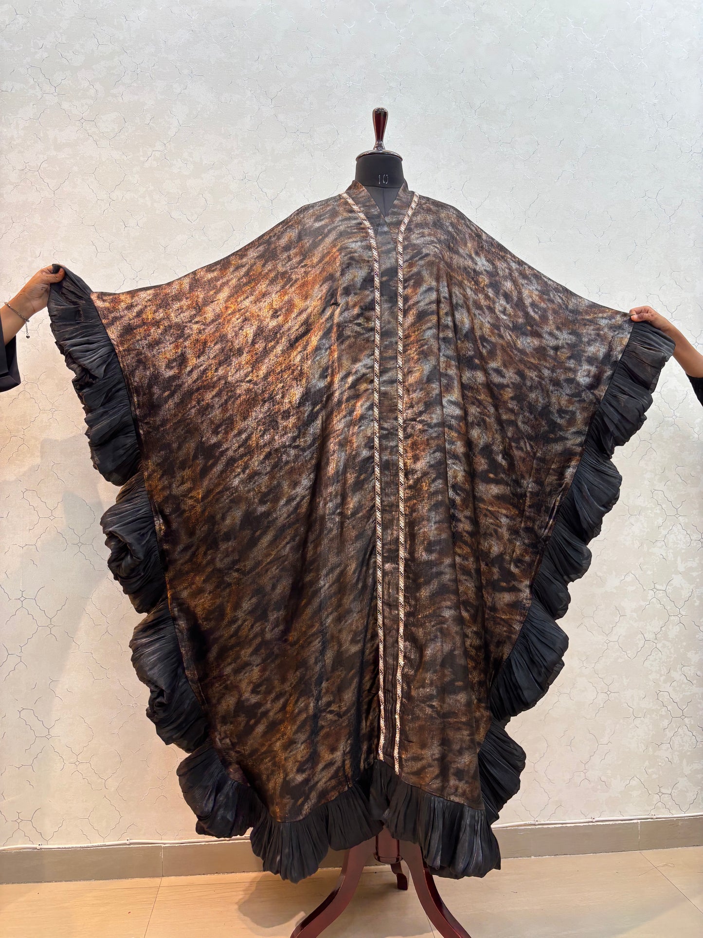 Kaftaan Abaya with Frill Detailing Shimmer Silk Satin Fabric
