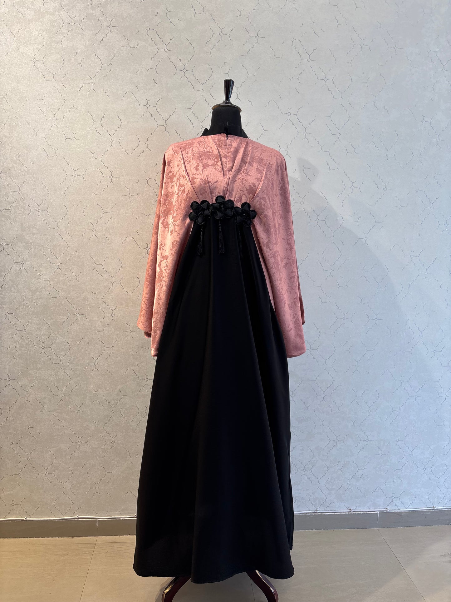 Kaftaan Abaya with Premium Nida Fabric with embossed floral jacquard cape overlay 60 Size