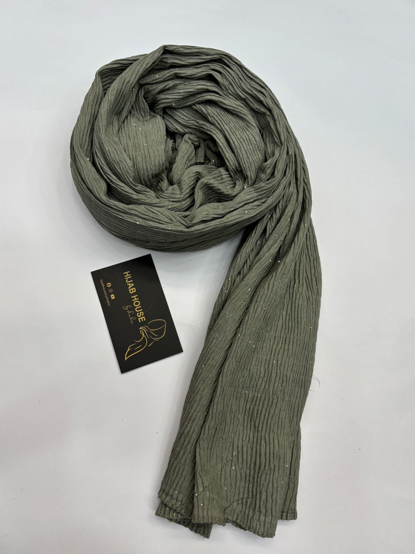 Cotton Textured Fabric with Gold Shimmer Hijab Olive Green