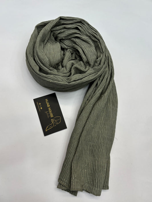 Cotton Textured Fabric with Gold Shimmer Hijab Olive Green