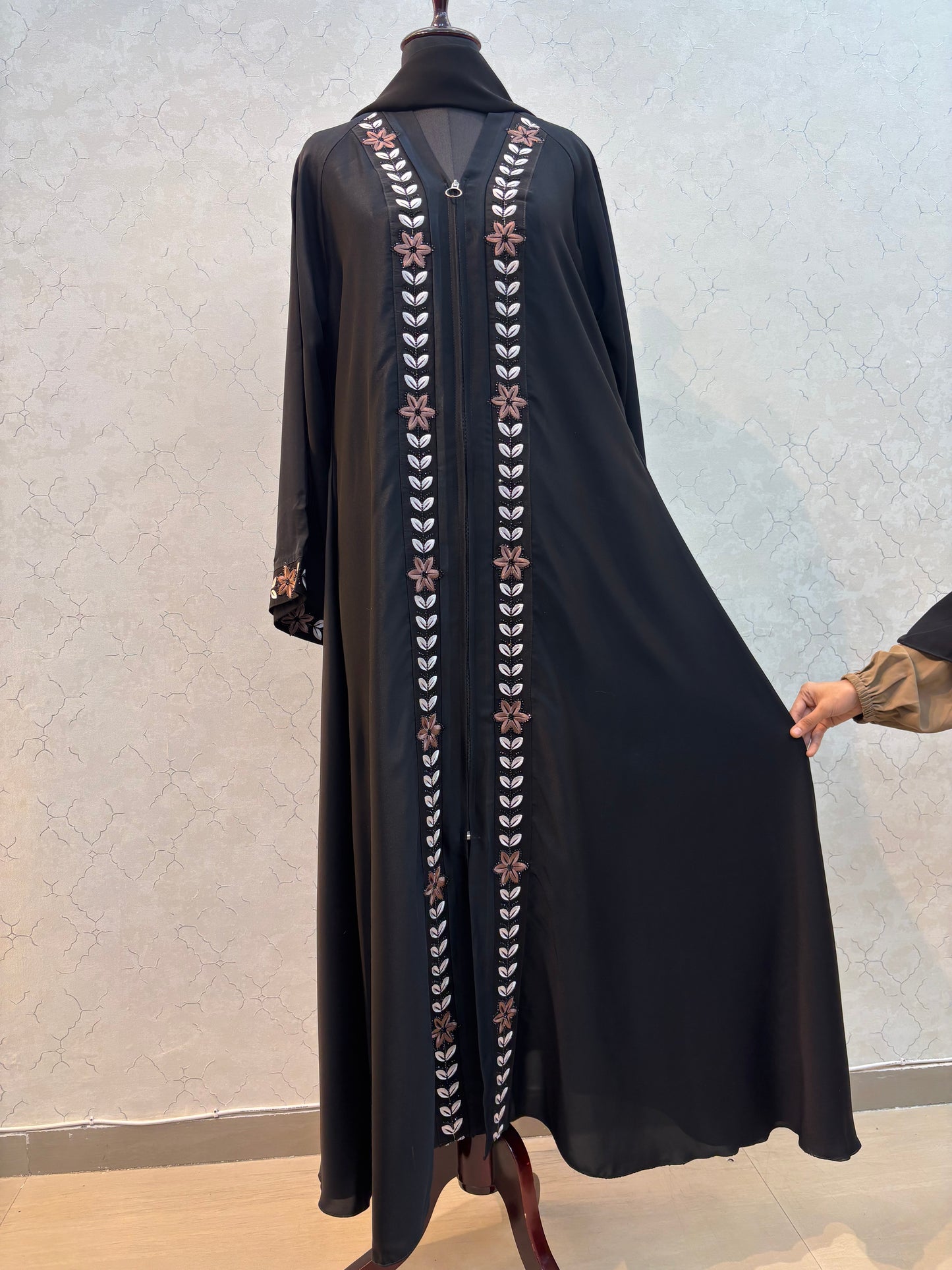 Beautiful Floral Embroidery Imported Nida Fabric ( Full Chain Frontside )