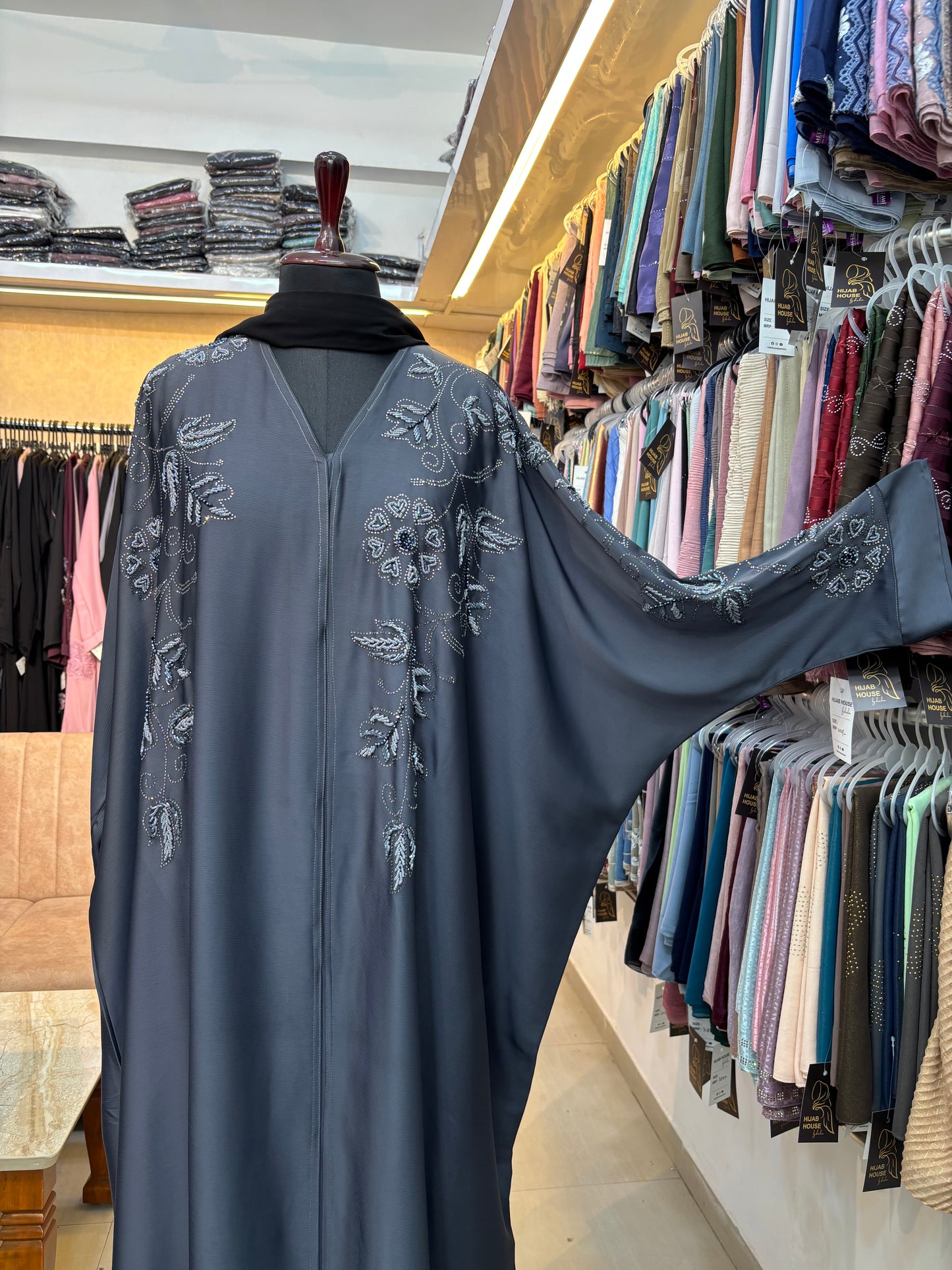 Handwork Abaya Korean Nida Fabric( free size )